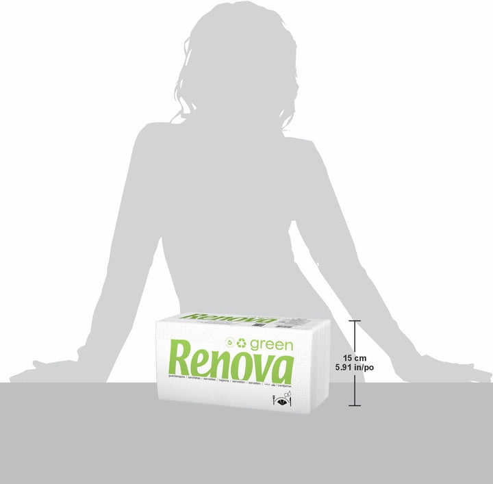 Renova - Șervețele Renovagreen, 200 șervețele, hârtie reciclată, etichetă ecologică europeană, dimensiune standard