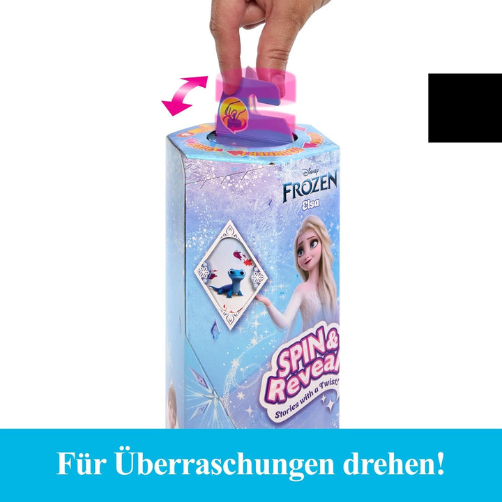 Mattel Disney The Ice Queen Elsa Fashion Doll Set, Spin & Reveal cu 11 surprize, inclusiv 5 accesorii, 5 autocolante și o scenă pentru joacă, inspirat de filmul Disney, HTG25
