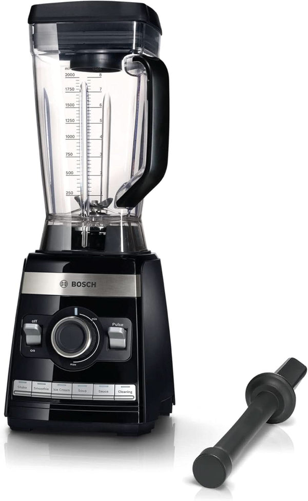 Bosch Standmixer Vitaboost MMBH6P6BDE, 6-Klingen-Edelstahlmesser, 2,5L Tritan-Mixbehälter, Stopfer, 6 Automatikprogramme, Rezeptbuch, Bpa-Frei, Einfache Reinigung, 45,000 U/Min, 1600 W, Schwarz