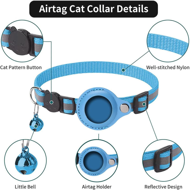 Zgardă pentru pisici Airtag, zgardă GPS reflectorizantă pentru pisici cu clopoțel, zgardă reglabilă pentru pisici cu suport integrat pentru tracker, compatibilă cu Apple Airtag, pentru zgardă pentru pisici, albastră, 1 bucată
