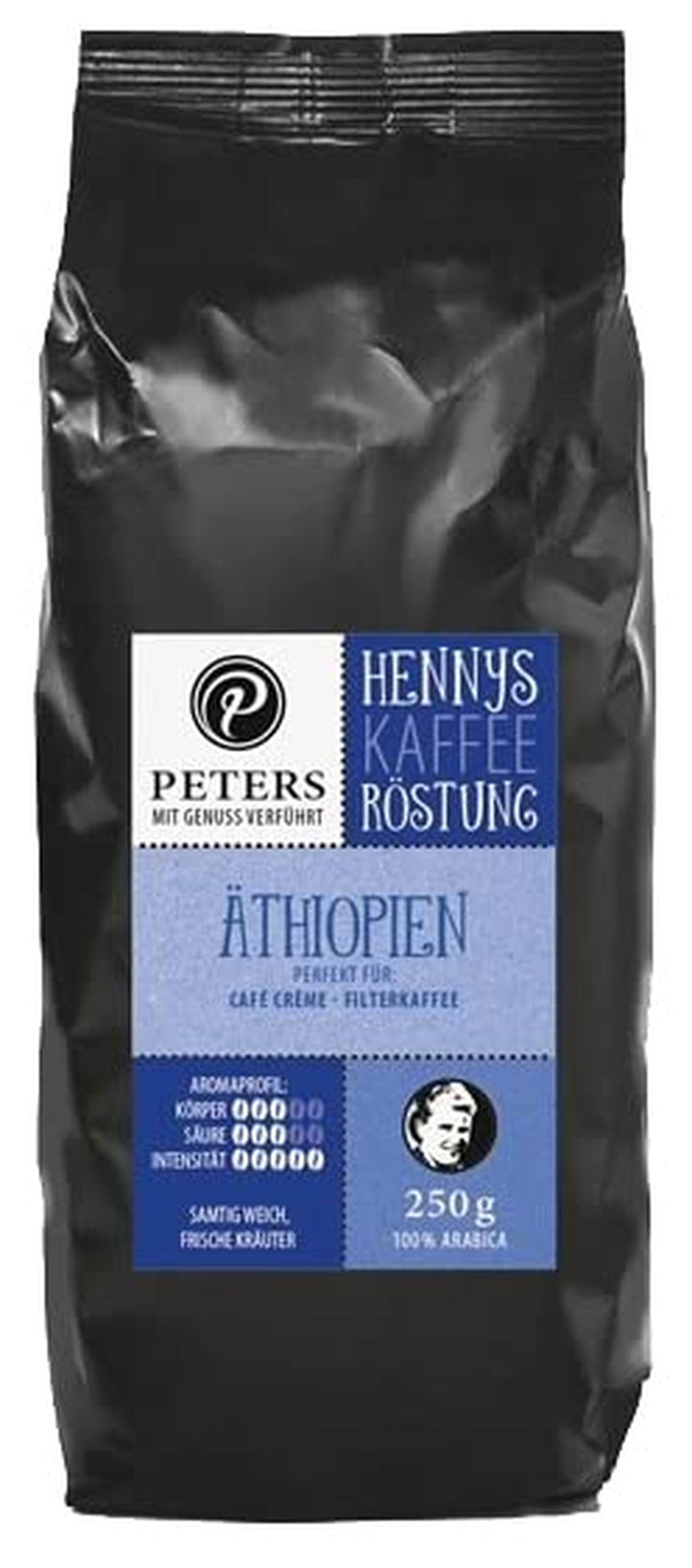 Peters Mit Genuss Verführt | Henny'S Röstung Crema Mild | Sprechender Kaffee AR | Augmented Reality App | Ganze Bohnen | Kaffeebohnen | Ideal Für Vollautomaten | Arabica | Mit Koffein | 250G