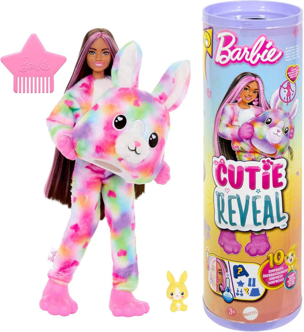 Barbie Cutie Reveal Doll și accesorii, costum de pluș Batik Bunny și 10 surprize cu schimbare de culoare, seria Color Dream, HRK38