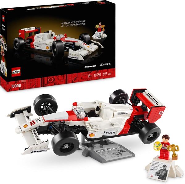 Set de mașini model LEGO Icons Mclaren MP4/4 & Ayrton Senna, kit de mașini de curse F1 pentru adulți cu mini-figură de pilot de curse, obiect de colecție, idee de cadou pentru bărbați, femei, el & ea 10330