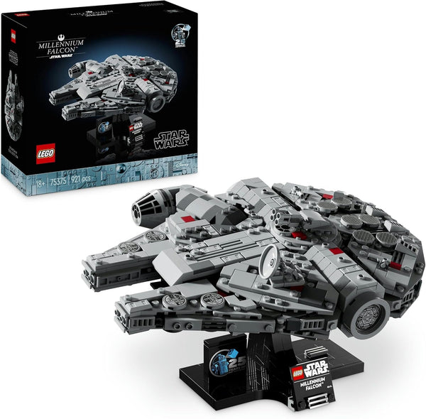 LEGO Star Wars Millennium Falcon, set aniversar 25 de ani pentru adulți, navă construibilă, piesă de colecție din "O nouă speranță", kit model navă spațială, cadouri pentru bărbați, femei 75375