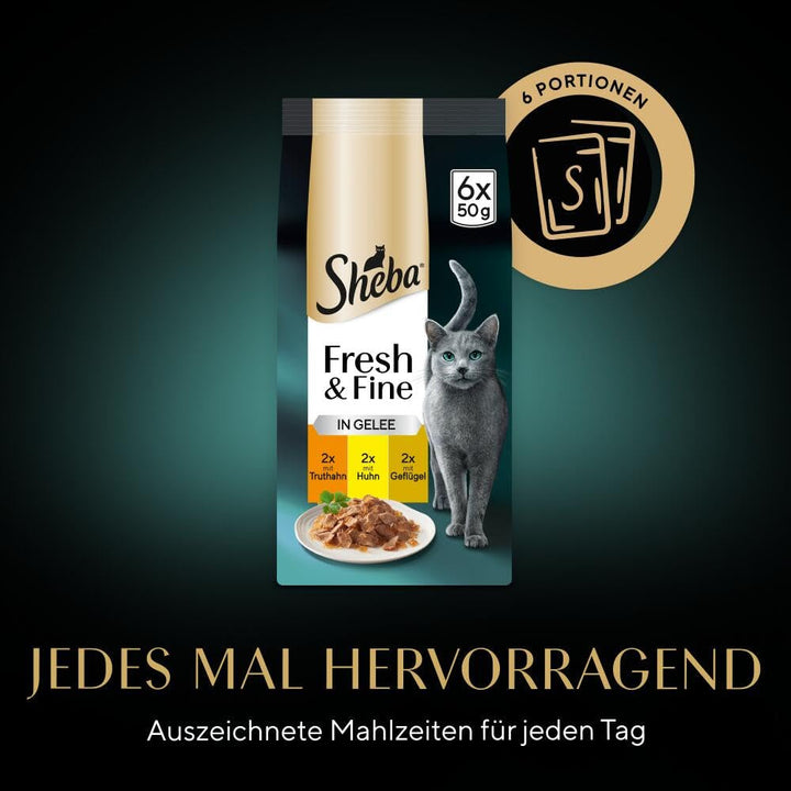 Sheba portion bag wet cat food multipack Fresh & Fine în jeleu cu curcan și pui, 6X6X50G - Hrană pentru pisici de înaltă calitate în jeleu cu curcan și pui