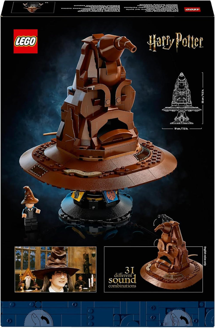LEGO Harry Potter Pălăria vorbitoare, model Hogwarts pentru adulți, cadou de film pentru femei, bărbați, mamă și tată, cu 31 de combinații de sunete aleatorii, te sortează în casa ta Hogwarts 76429