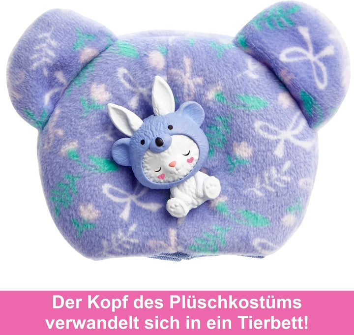 BARBIE Cutie Reveal Doll - păpușă Chelsea cu 6 surprize și distracție cu schimbarea culorilor, iepuraș în costum de pluș Koala, jachetă din fleece cu model la modă, pentru copii de la 3 ani, HRK31