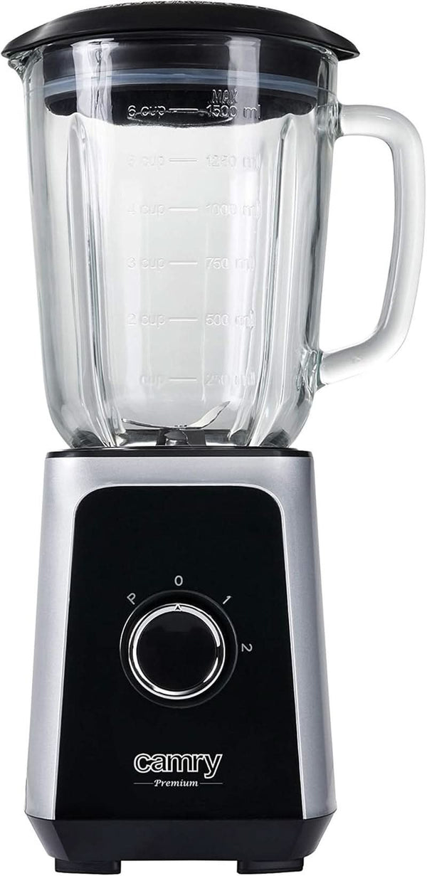 CR 4077 Standmixer Mit 1,5L Glasbehälter, Smoothie Maker, Hochleistungsmixer, Mahlung, Eis-Zerkleinerung, Pulsfunktion, Edelstahlklingen, 2 Geschwindigkeiten, 1000W, Schwarz/Silber