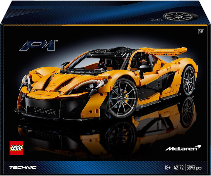 LEGO Technic Mclaren P1, set cu mașină super sport pentru adulți, cadou pentru fanii mașinilor, piesă de colecție la scară cu motor cu piston V8 și transmisie cu 7 trepte, model de mașină, set de mașini de jucărie 42172
