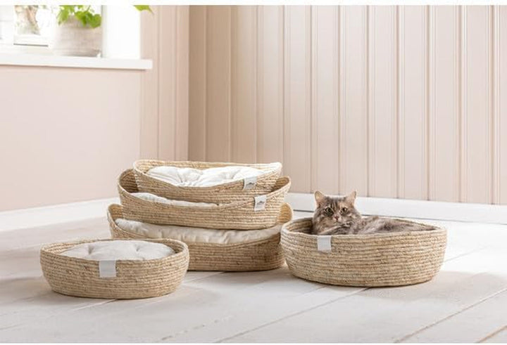 Pat de dormit Dehner Premium Lovely Cuddle, somn bun, Ø 38 cm, înălțime 13 cm, material natural/pluș, alb/bej