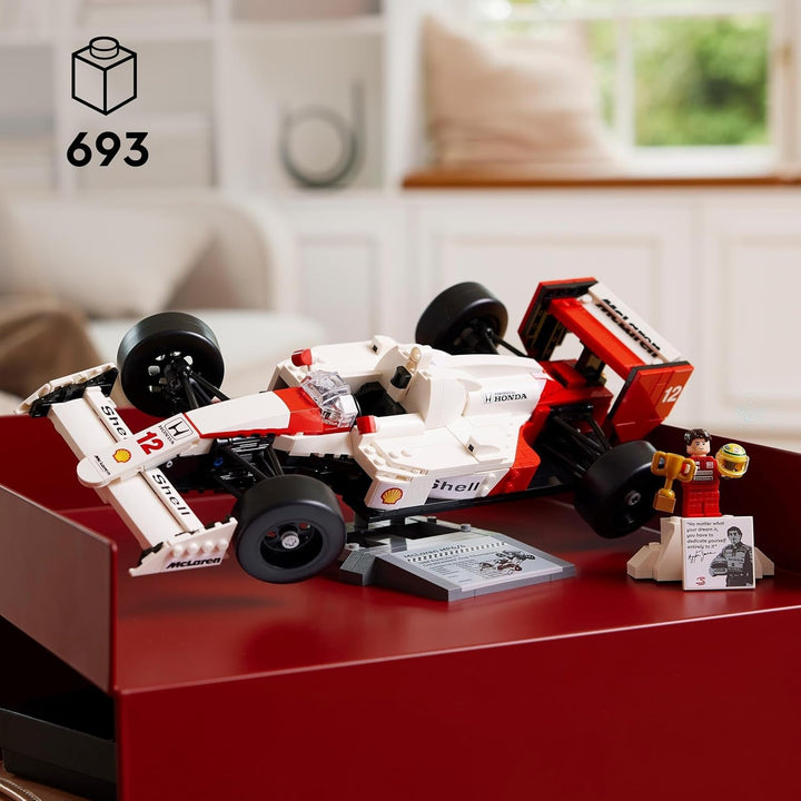 Set de mașini model LEGO Icons Mclaren MP4/4 & Ayrton Senna, kit de mașini de curse F1 pentru adulți cu mini-figură de pilot de curse, obiect de colecție, idee de cadou pentru bărbați, femei, el & ea 10330