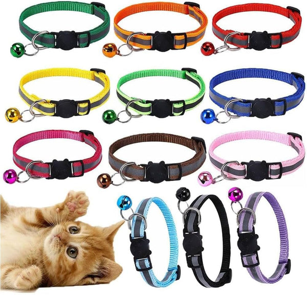Zgărzi reflectorizante pentru pisici, cu clopoței, cu încuietoare de siguranță, zgardă reglabilă pentru pisoi 20-32,5 cm, accesorii personalizate pentru animale de companie (12 culori)