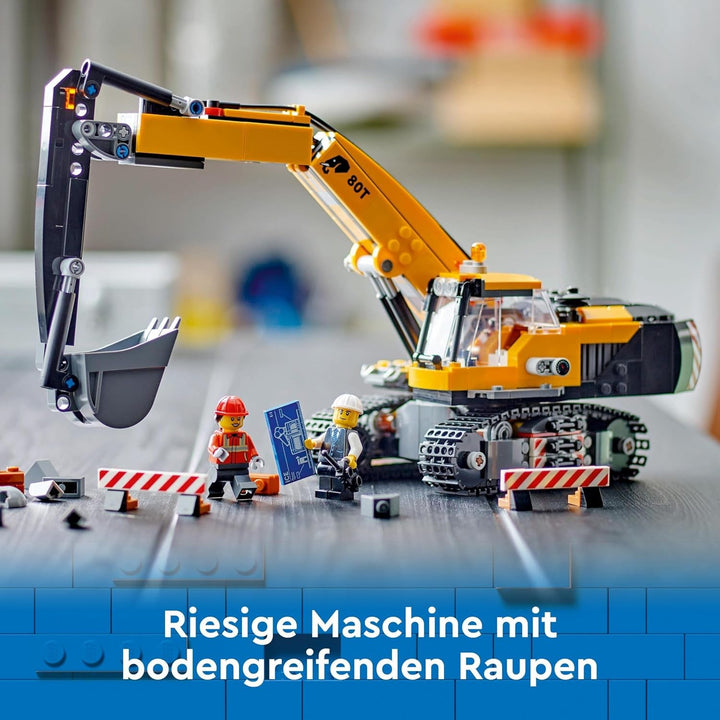 LEGO City Crawler Excavator, excavator de jucărie pentru copii de la 8 ani, jucărie de construcție cu model de excavator, camion construibil cu accesorii și 3 minifigurine 60420