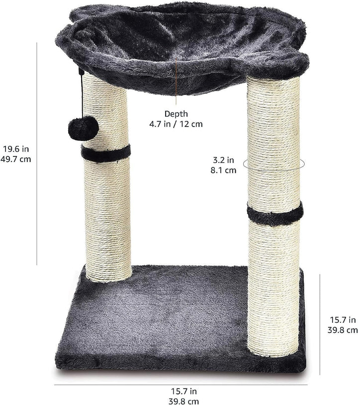 Amazon Basics - Arborele pentru pisici cu căsuță, hamac, pat și stâlp de zgâriat, 41 x 51 x 41 cm, gri