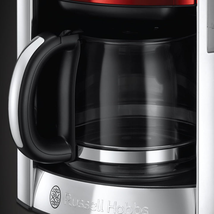 Cafetiera Russell Hobbs [cronometru digital, cap efervescent pentru extracție și aromă optime] Luna Red (Max 12 cești, ulcior din sticlă de 1,5L, placă de menținere la cald, 1000W) Filtru de cafea 23240-56