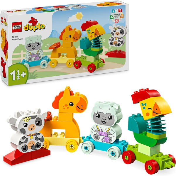 Tren de animale LEGO DUPLO, jucărie tren cu roți, figuri creative de animale de construit și reconstruit, jucărie educativă pentru copii mici, cadou de ziua de naștere pentru fete și băieți iubitori de animale de la 1½ ani 10412