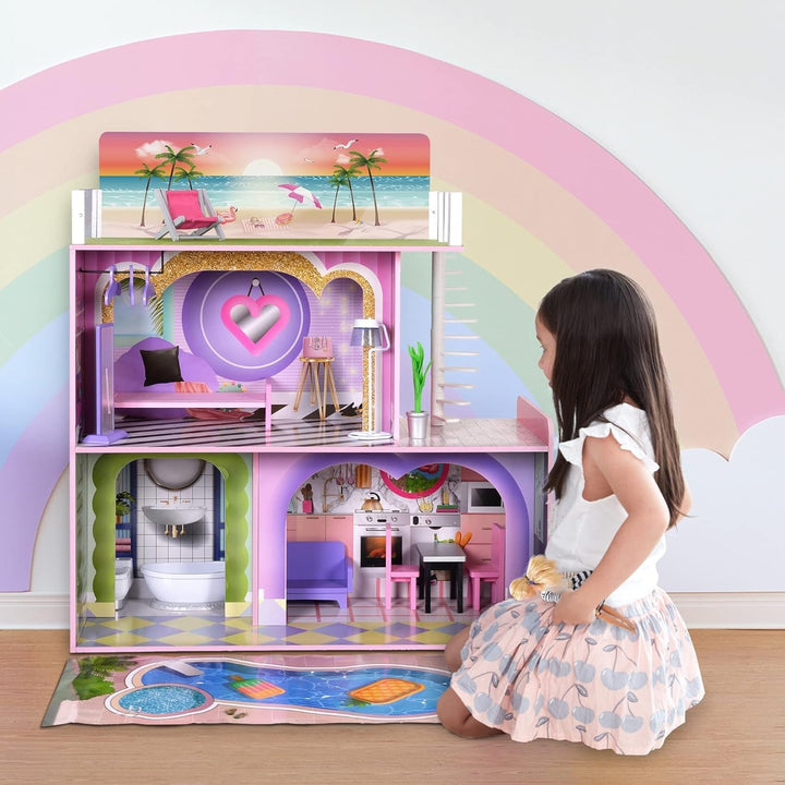Olivia's Little World Big Dreamland Sunset Contemporary Casa de păpuși interactivă din lemn pentru copii 3 etaje cu 16 accesorii de mobilier pentru păpuși Multi TD-13616A