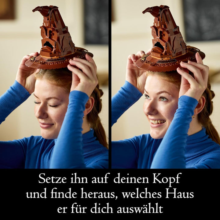 LEGO Harry Potter Pălăria vorbitoare, model Hogwarts pentru adulți, cadou de film pentru femei, bărbați, mamă și tată, cu 31 de combinații de sunete aleatorii, te sortează în casa ta Hogwarts 76429