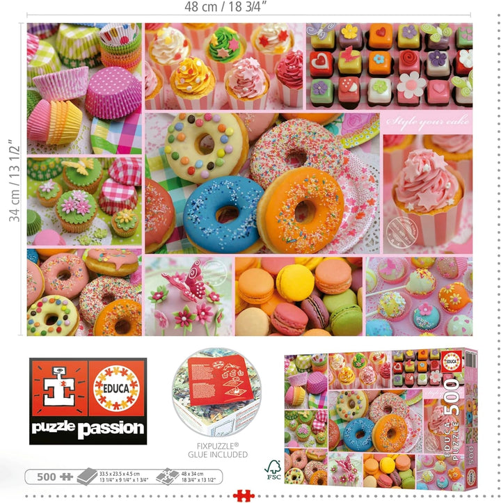 Educa - Puzzle de 500 de piese pentru adulti | Colaj de bomboane. Dimensiuni: 48 X 34 cm. Include lipiciul de puzzle Fixpuzzle. Pentru 11 ani (19904)
