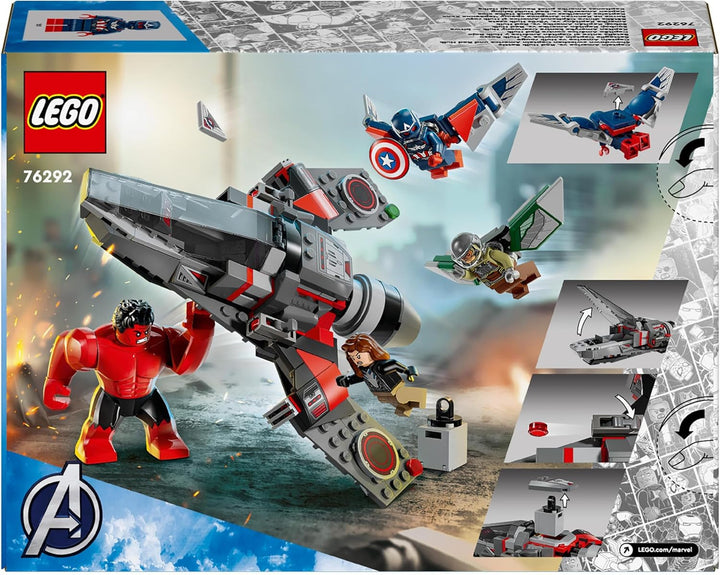 LEGO Marvel Showdown între Căpitanul America și Hulk Roșu, cadou pentru copii, set cu jet construibil, jucărie cu supereroi pentru băieți și fete de la 8 ani, jucărie de construit aventuri 76292