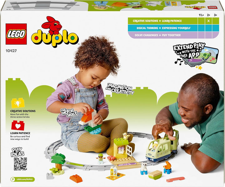 LEGO DUPLO Town Interactive Adventure Train, Playset cu lumini și sunete pentru jocuri de rol, permite copiilor de la 2 ani să construiască șine, jucărie educativă pentru preșcolari 10427
