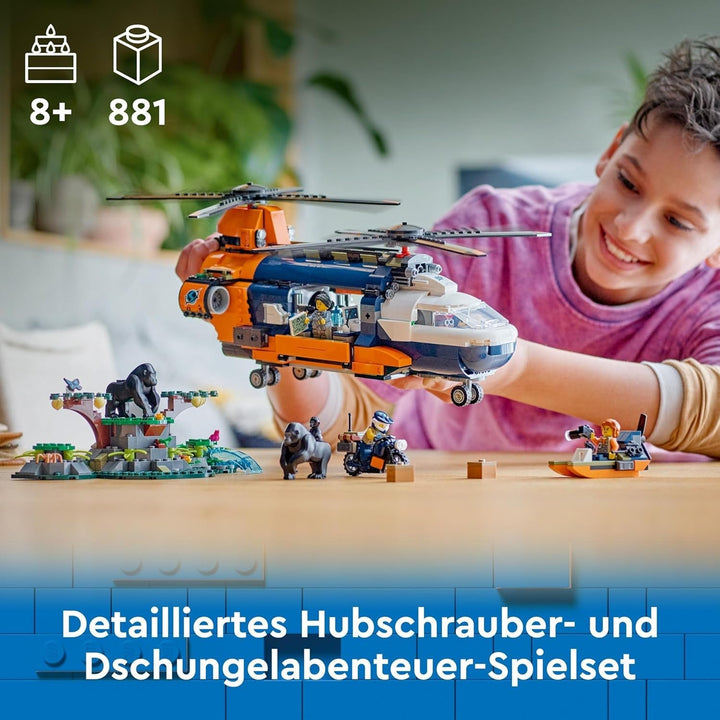 Elicopter LEGO City Jungle Explorer, set de joacă de aventură pentru copii 8+, cadou de Crăciun sau aniversare pentru copii, 5 minifigurine și 3 gorile 60437