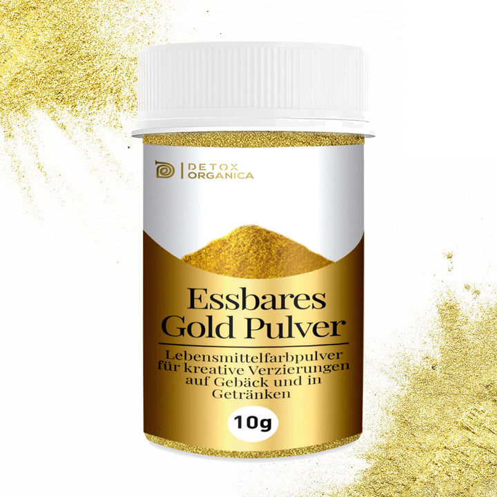 Goldpulver Essbar, 10G Lebensmittelfarbe Gold Ohne E171 Farbstoff, Goldstaub Zum Backen Und Dekorieren, Ideal Für Torten, Kuchen, Schokolade Und Getränke, Essbarer Glitzer