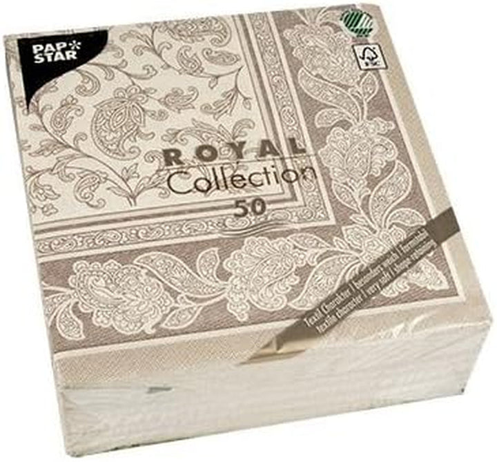Papstar, 50 de șervețele "ROYAL Collection" 1/4 fold 40 Cm X 40 Cm Mocca "Ornamente", #19894