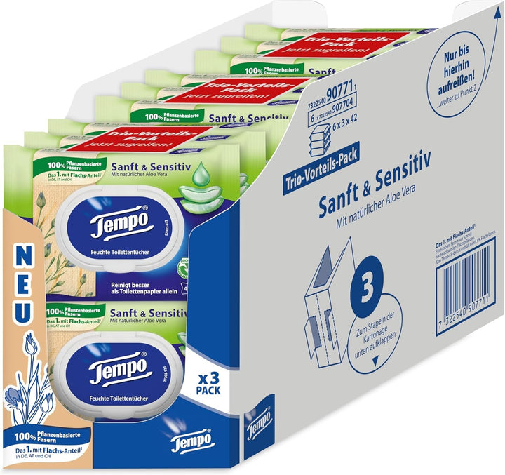 Tempo Șervețele umede de toaletă Natural Skin Balance -16 pachete a câte 42 de șervețele - Cu pantenol și extract din plante - Înlăturabile