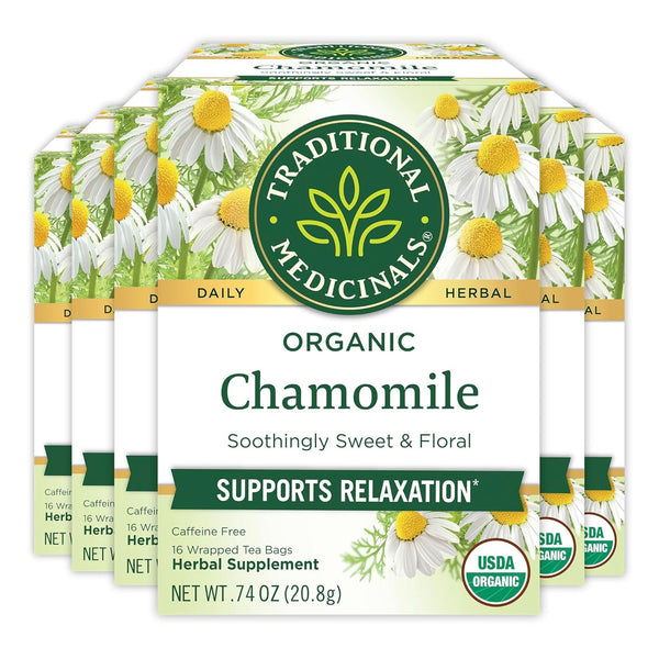 Tea, Organic Chamomile, Calming, Calms Your Nerves, Supports Healthy Digestion, 96 Tea Bags (6 Pack) Tea USA Naty Shop Chamomile 16 Count (Pack Of 6)