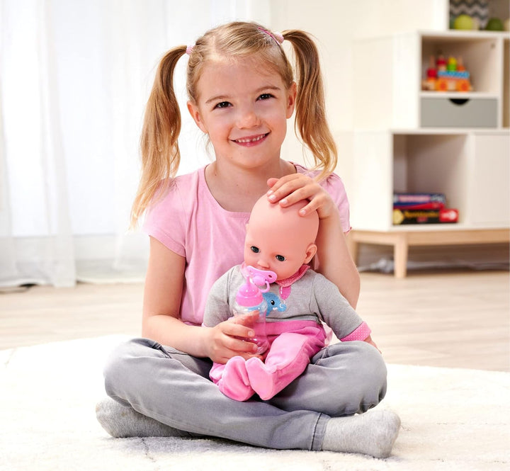 Simba 105140066 - Laura Interactiv, păpușă cu corp moale cu ochi adormiți, bolborosește când se mișcă, bea din biberon și doarme, 40cm, păpușă de la 2 ani