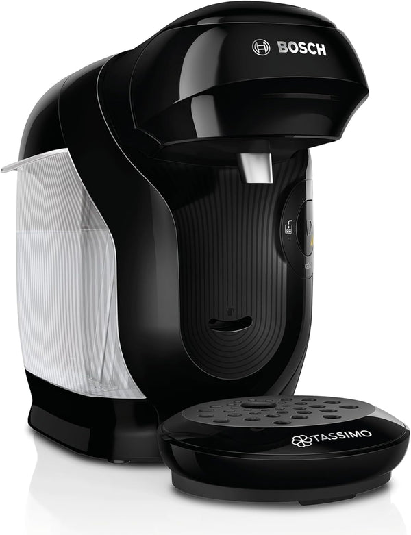 Mașină cu capsule Bosch Tassimo Style Friendly TAS112E, Peste 70 de băuturi, Potrivită pentru toate paharele, Complet automată, Durabilă, Economie de spațiu, 1400 W, Negru