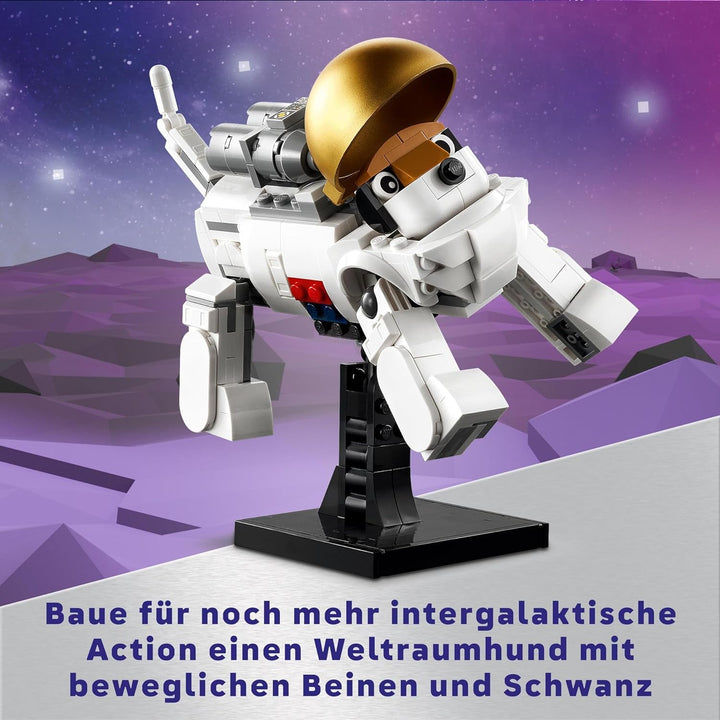 Jucărie LEGO Creator 3In1 Astronaut în spațiu, kit model cu câine și navă spațială pentru copii, decorațiuni pentru grădiniță, cadou creativ pentru băieți și fete de la 9 ani 31152