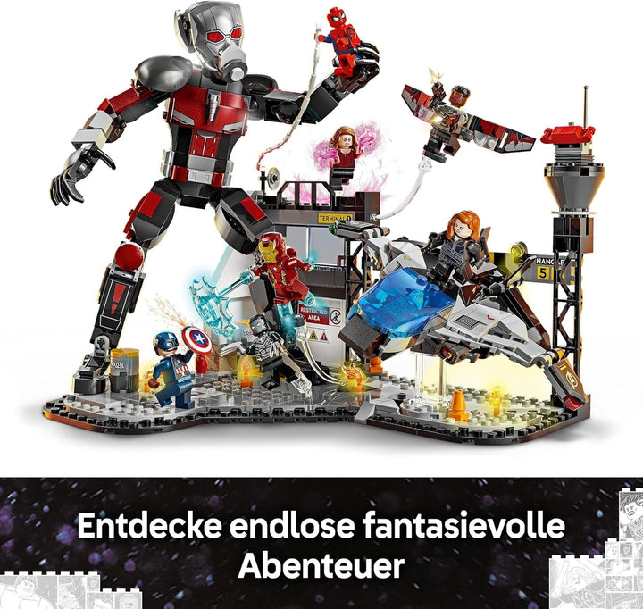 LEGO Marvel Captain America: Civil War Action Duel - Set de joacă pentru supereroi cu 8 minifigurine - Set de construcție și joacă cu avion de jucărie - Cadou pentru băieți și fete 76314