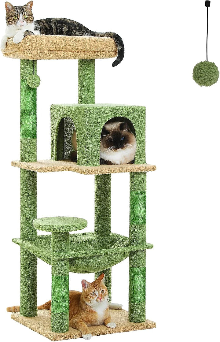 PAWZ Road, arbore pentru pisici cu hamac metalic din pluș, turn pentru pisici adulte cu căsuță tip condominiu cu 2 uși, gri, 116 cm
