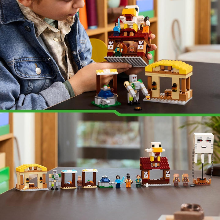 LEGO Minecraft Atacul balonului Ghast - Jucărie gamer pentru copii - Set de construcție pentru jocuri video cu casă, pui și golem - Marfă de film pentru băieți cu vârsta peste 10 ani - 21273