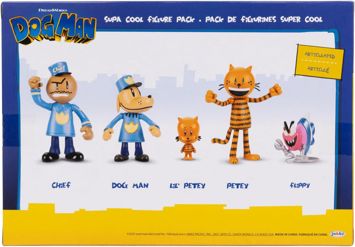 Dog Man Movie Action Figure Multipack Set de la Jakks Pacific, include figuri mobile de 6 cm - jucării inspirate din film, Lil Petey, Petey, Chief și Flippy!