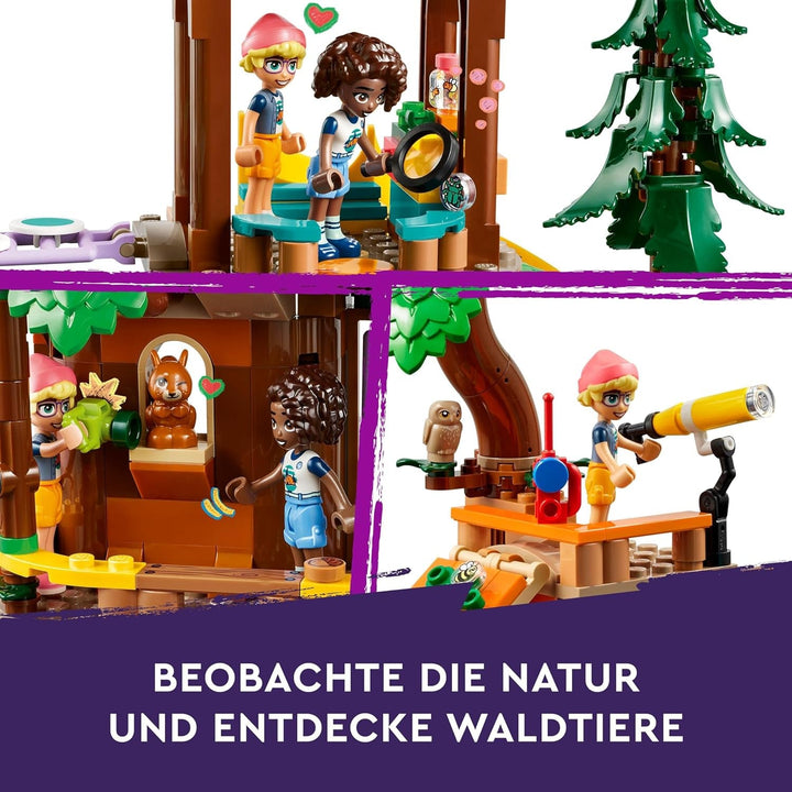 LEGO Friends Tree House At Adventure Camp, set de joacă pentru fete și băieți de la 8 ani cu 5 figurine și 5 animale, idee de cadou pentru jocuri creative, jucării sportive, casă de păpuși 42631