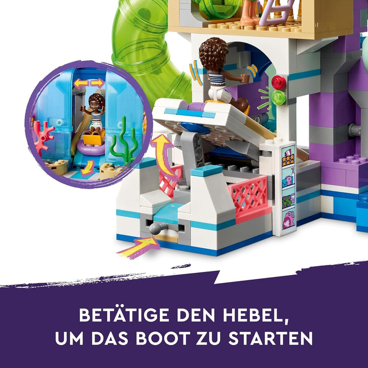 Parcul acvatic LEGO Friends Heartlake City, set de joacă în aer liber pentru fete și băieți cu vârsta peste 8 ani, experiență de joacă creativă cu 3 figurine, micro figurină, 3 tobogane și hidromasaj 42630