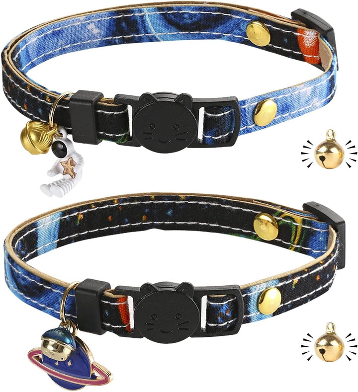 Zgardă pentru pisică cu cataramă cu eliberare rapidă | Zgardă din piele pentru pisică | Lucrată manual | Cu clopoțel | Bilă aurie | Design japonez | Reglabilă | 2 bucăți