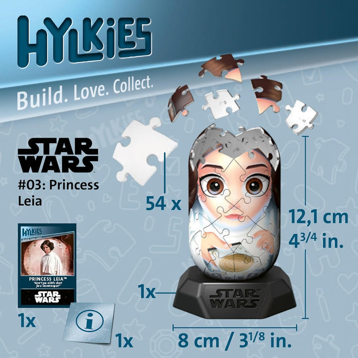 Ravensburger Hylkies: Figurine de colecție Star Wars de asamblat singur - Figura #03 - Prințesa Leia - Construiește, îndrăgostește-te, colecționează - Mini figurine pentru fanii Star Wars