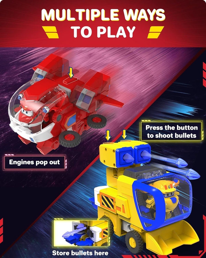 Super Wings Robot Toys - Jett Transformers Toy Cars Toy Trucks Avec Mini Jet Avion Jouets Pour Enfants 3 4 5 Ans, Red