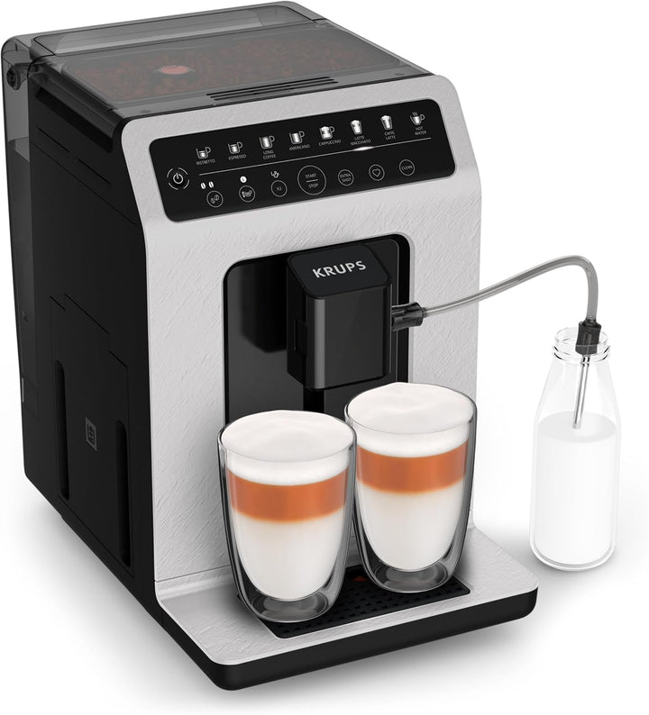 Aparat de cafea complet automat Krups EA897B Evidence Ecodesign, Funcție espresso și cappuccino automată, Tehnologie Quattro Force, Cești cu lapte cu o singură atingere, 8 presetări, sistem de lapte, 1450W