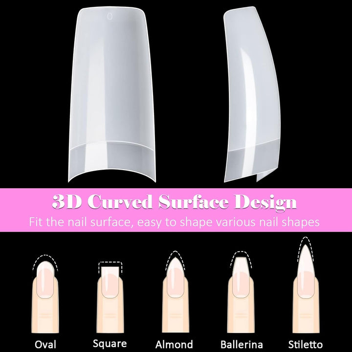 500 de bucăți de vârfuri de unghii artificiale franceze, set de vârfuri de unghii false acrilice, extensii de unghii, vârfuri de unghii, accesorii pentru unghii false cu 4 bucăți de lipici pentru design de unghii, unghii cu gel, naturale