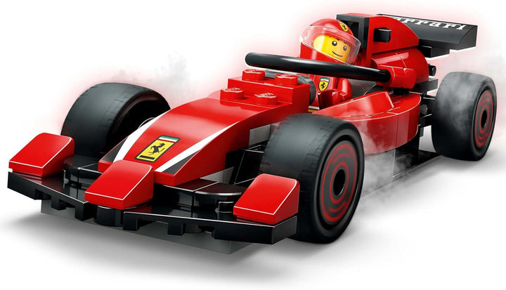 LEGO City F1 Pit Stop cu echipa și Ferrari Speedster - Set Formula 1 Pit Stop cu 1 pilot de curse și 4 minifigurine mecanice - Jucărie pentru mașini de curse pentru băieți și fete peste 6 ani - 60443