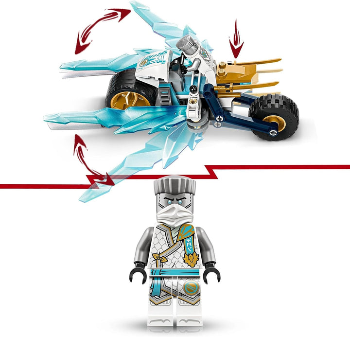 Motocicleta cu înghețată a lui LEGO NINJAGO Zane, set de joacă Ninja cu 1 minifigurină, jucărie de acțiune, vehicul mic construibil pentru copii, cadou pentru băieți și fete de la 7 ani 71816