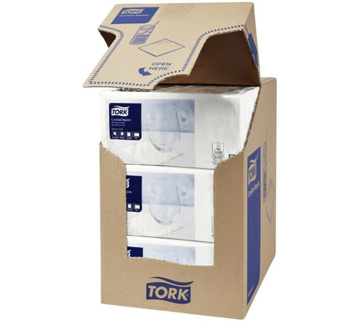 Șervețele Tork Cocktail White, 1/4-fold, 2 straturi, 24 cm × 24 cm, 200 șervețele, 477534