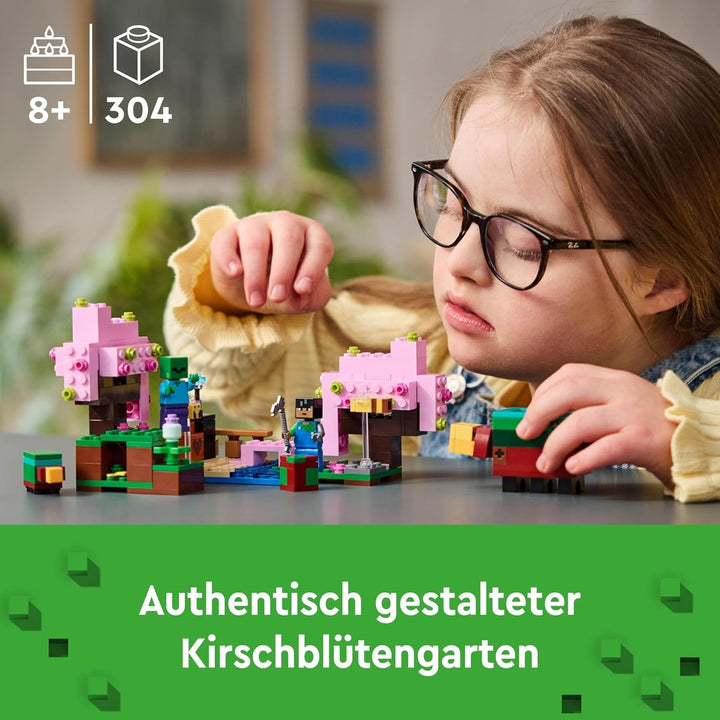 LEGO Minecraft Livada de cireși în floare, grădină de jucărie de explorat cu Sunny, Sniffer, Zombie și albine, cadou pentru gameri, pentru băieți și fete de la 8 ani 21260