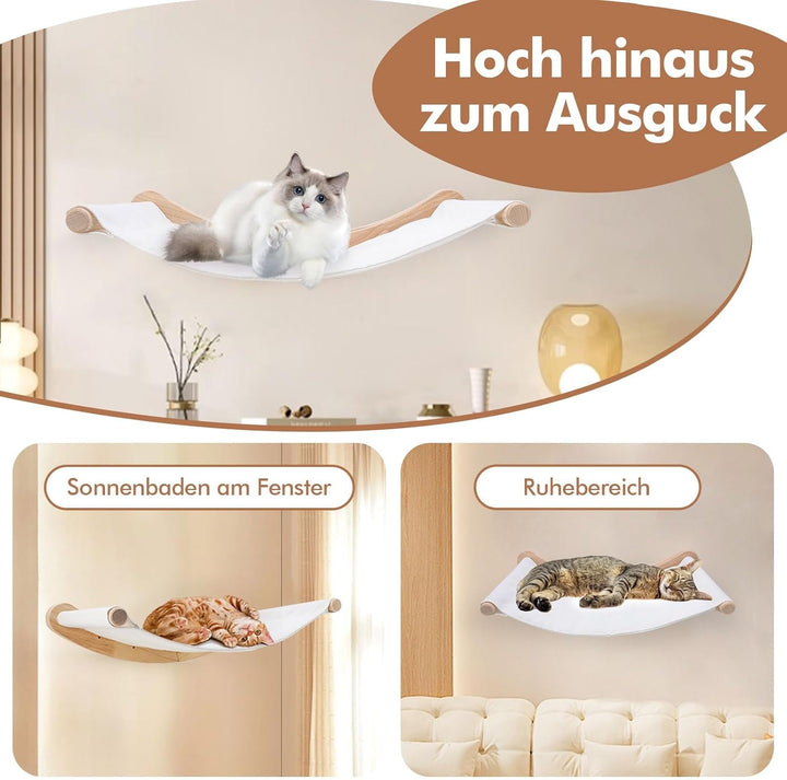 Suport de perete pentru hamac pentru pisici, set de perete de cățărat din lemn masiv cu scări pentru pisici - Pat stabil pentru pisici, mobilier pentru pisici care economisește spațiu, pentru dormit, cățărat și odihnă (Hamac pentru pisici)