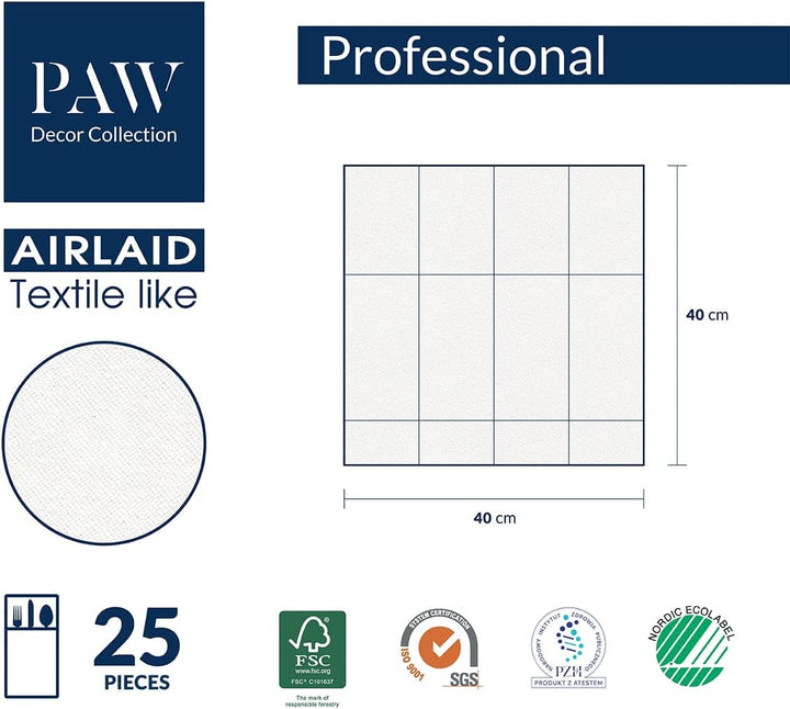 PAW - Șervețele pentru tacâmuri Airlaid - asemănătoare cu țesătura (pliere de 1/8) | 25 bucăți | Ideal pentru nunți, botezuri, comuniuni, zile de naștere | Saci de șervețele pentru tacâmuri | Monocolor, auriu